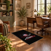 black red baseball bat ball vintage sports area rug, styled product view 11