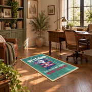 teal red veteran tribute patriotic vintage area rug, styled product view 11
