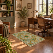 green gold geometric mandala vintage mosaic area rug, styled product view 11
