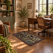 brown celestial horse zodiac mystical vintage area rug, styled product view 11