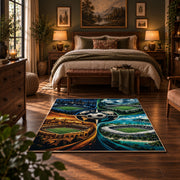 Four Seasons Soccer Ball Landscape Area Rug styled in a bedroom corner