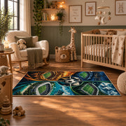 Four Seasons Soccer Ball Landscape Area Rug styled in a nursery room