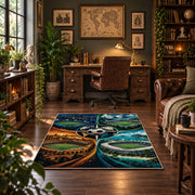 Four Seasons Soccer Ball Landscape Area Rug styled in a home office
