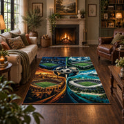 Four Seasons Soccer Ball Landscape Area Rug styled in a living room