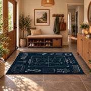Tactical Soccer Pitch Blueprint Area Rug styled in a welcoming entryway