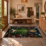Stadium Soccer Ball Sports Area Rug styled in a welcoming entryway