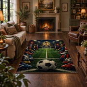 Stadium Soccer Ball Sports Area Rug styled in a living room