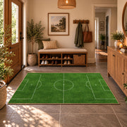 Minimal Green Soccer Field Area Rug styled in a welcoming entryway