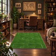 Minimal Green Soccer Field Area Rug styled in a home office