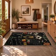 Vintage Football Trophy Blueprint Area Rug styled in a welcoming entryway
