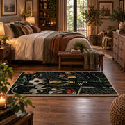Vintage Football Trophy Blueprint Area Rug styled in a main bedroom