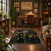Vintage Football Trophy Blueprint Area Rug styled in a home office