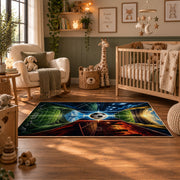 Fire and Ice Soccer Field Area Rug styled in a nursery room