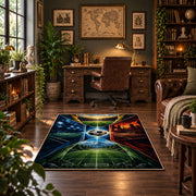 Fire and Ice Soccer Field Area Rug styled in a home office