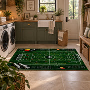 Digital Football Tactics Board Area Rug styled in a modern laundry room