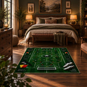 Digital Football Tactics Board Area Rug styled in a bedroom corner