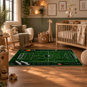 Digital Football Tactics Board Area Rug styled in a nursery room
