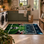 Soccer Stadium Match Day Area Rug styled in a modern laundry room