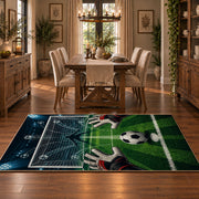Soccer Stadium Match Day Area Rug styled in a dining room