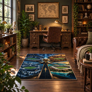 Champions Road Soccer Stadium Area Rug styled in a home office