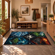 Split Seasons Football Ball Area Rug styled in a welcoming entryway
