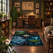 Split Seasons Football Ball Area Rug styled in a home office