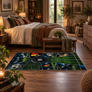 Gaming Soccer Pitch Controller Area Rug styled in a main bedroom