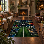 Gaming Soccer Pitch Controller Area Rug styled in a living room