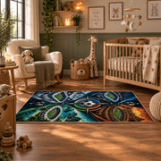 Compass Stadium Football Area Rug styled in a nursery room
