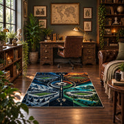Compass Stadium Football Area Rug styled in a home office