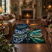 Compass Stadium Football Area Rug styled in a living room