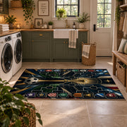 Tactical Championship Football Area Rug styled in a modern laundry room