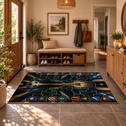 Tactical Championship Football Area Rug styled in a welcoming entryway
