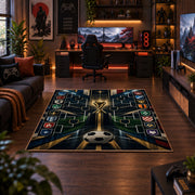 Tactical Championship Football Area Rug styled in a gaming room