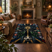 Tactical Championship Football Area Rug styled in a living room