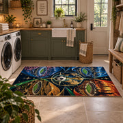 Color Spectrum Soccer Ball Area Rug styled in a modern laundry room