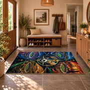 Color Spectrum Soccer Ball Area Rug styled in a welcoming entryway