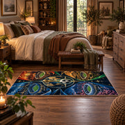 Color Spectrum Soccer Ball Area Rug styled in a main bedroom