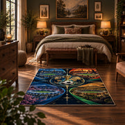 Color Spectrum Soccer Ball Area Rug styled in a bedroom corner