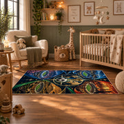 Color Spectrum Soccer Ball Area Rug styled in a nursery room
