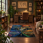 Color Spectrum Soccer Ball Area Rug styled in a home office