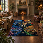 Color Spectrum Soccer Ball Area Rug styled in a living room