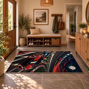 Red Stock Car Speed Lines Area Rug styled in a welcoming entryway