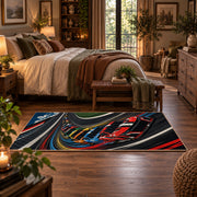 Twin Race Cars Oval Circuit Area Rug styled in a main bedroom
