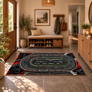Aerial Speedway Circuit Area Rug styled in a welcoming entryway