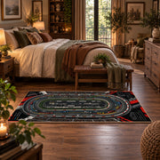 Aerial Speedway Circuit Area Rug styled in a main bedroom