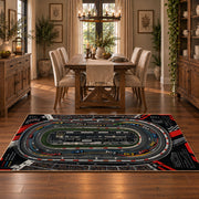 Aerial Speedway Circuit Area Rug styled in a dining room