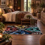 Colorful Race Cars Checkered Area Rug styled in a main bedroom