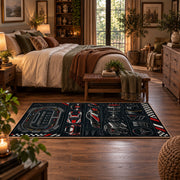 Race Car Dashboard Blueprint Area Rug styled in a main bedroom