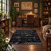 Race Car Dashboard Blueprint Area Rug styled in a home office